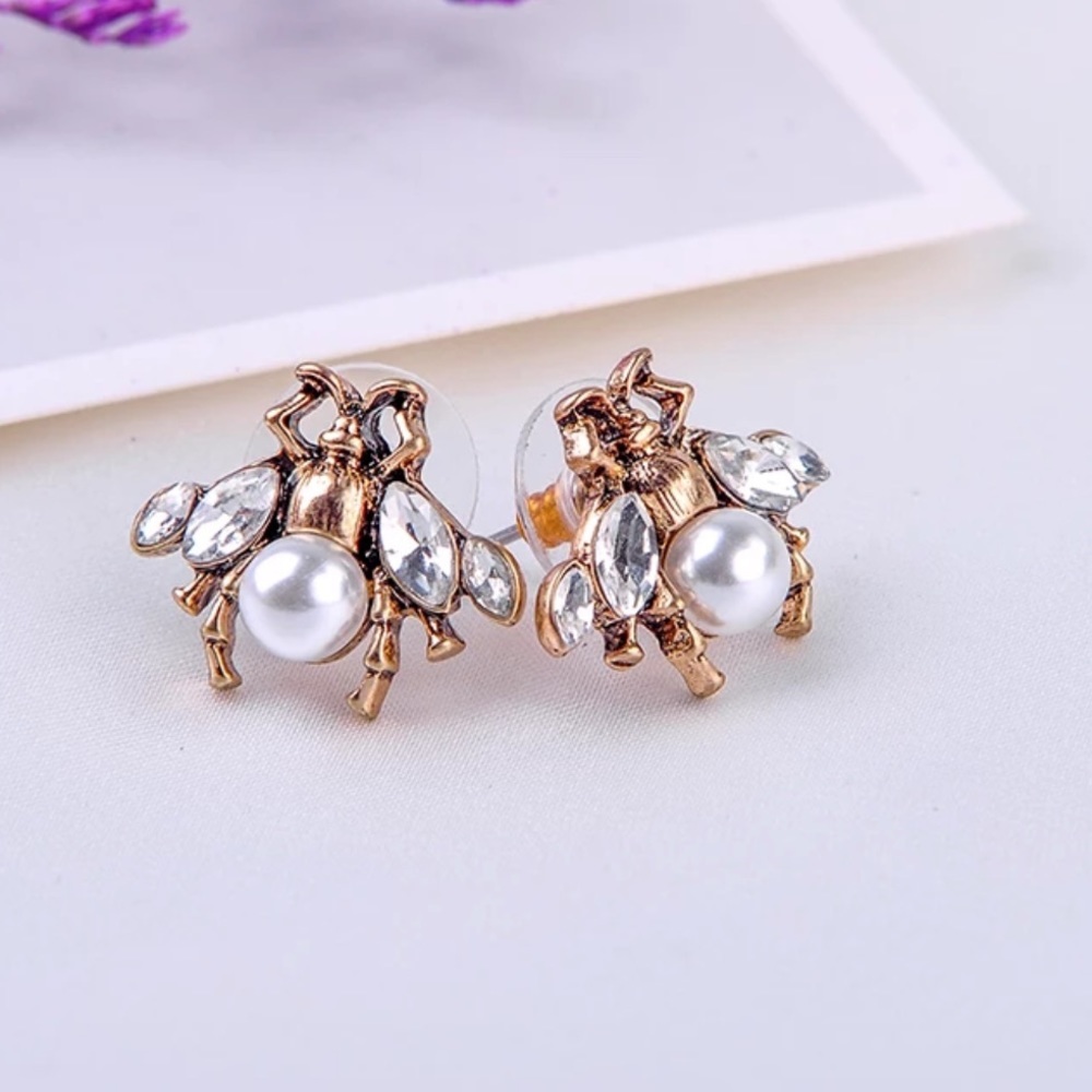 New Bee Vintage Gold Color Earring Imitation Pearl